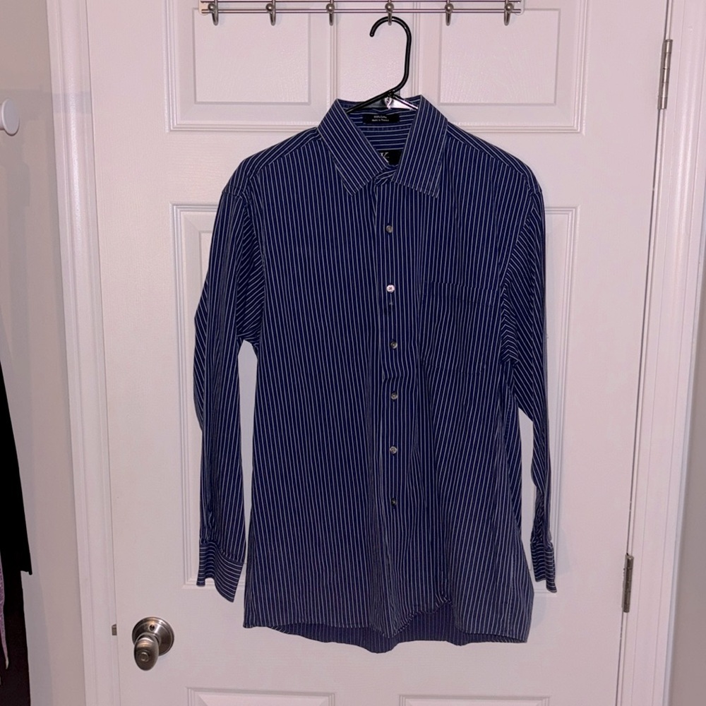 Calvin Klein Men’s Blue Striped Dress Shirt Sz Large (16 32/33 sleeves)